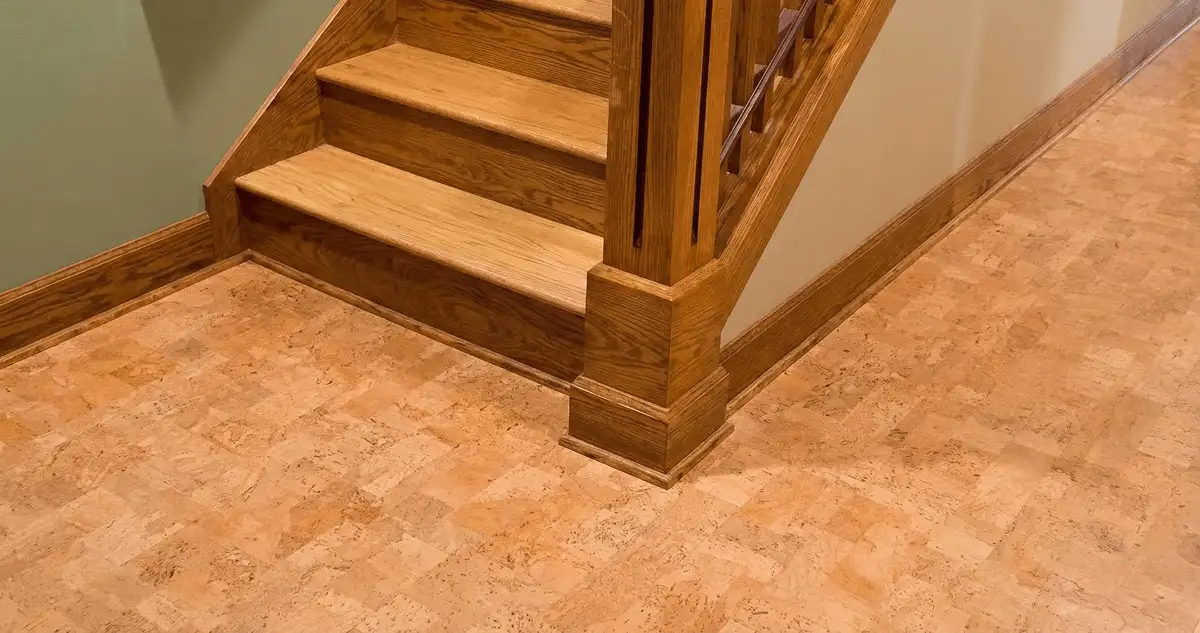 End of a staircase with cork flooring in Ogden, UT